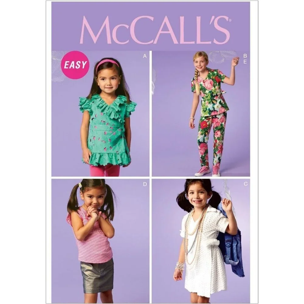 McCalls Sewing Pattern M6689 Tops Dress Skirt Pants Girls Size 3-6